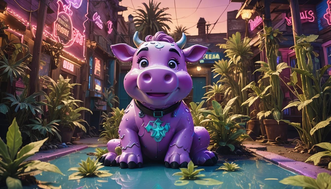 Neon Noir Cowgirl at Dusk in Retro-Futuristic Saloon