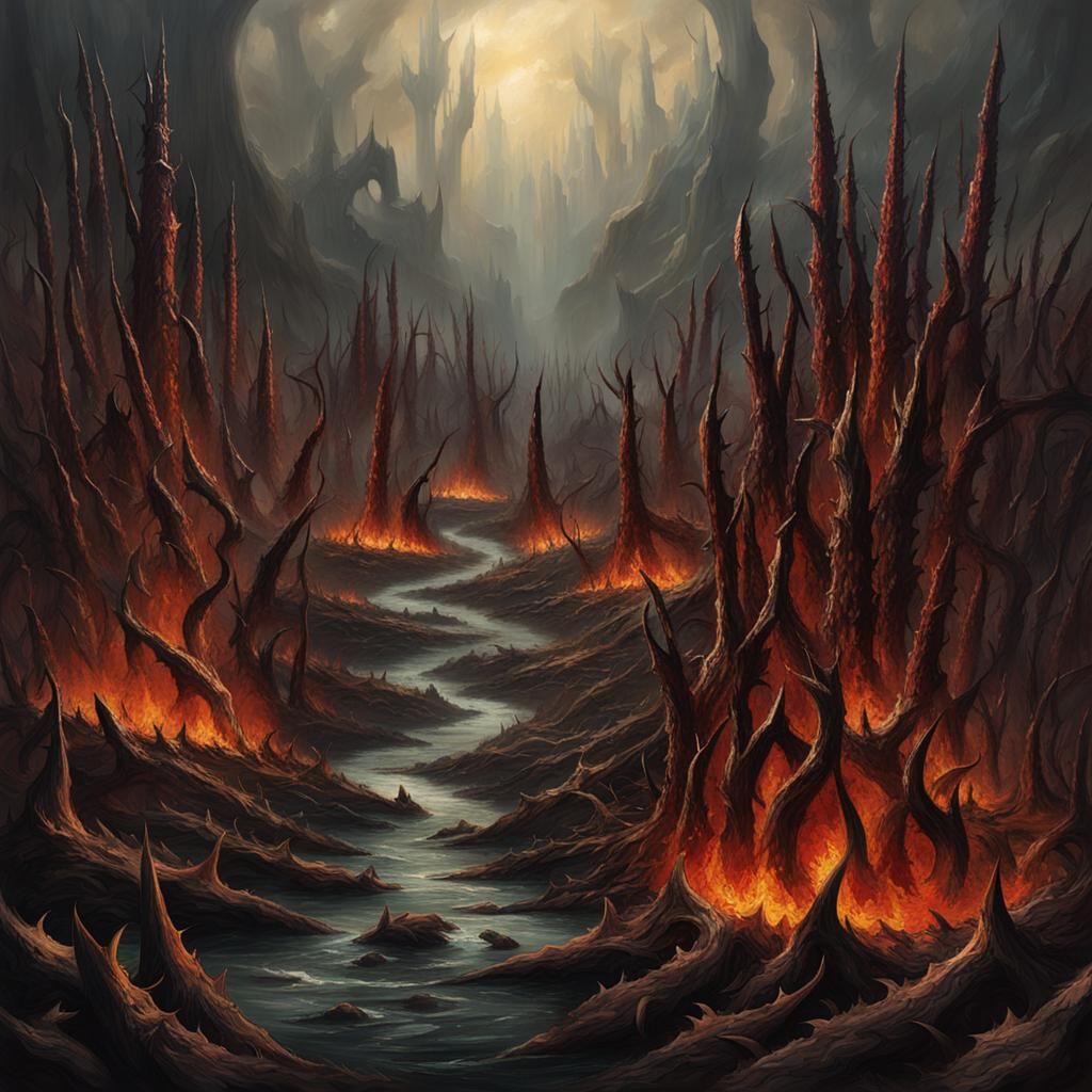 Realistic Hellscape with Rivers of Fire