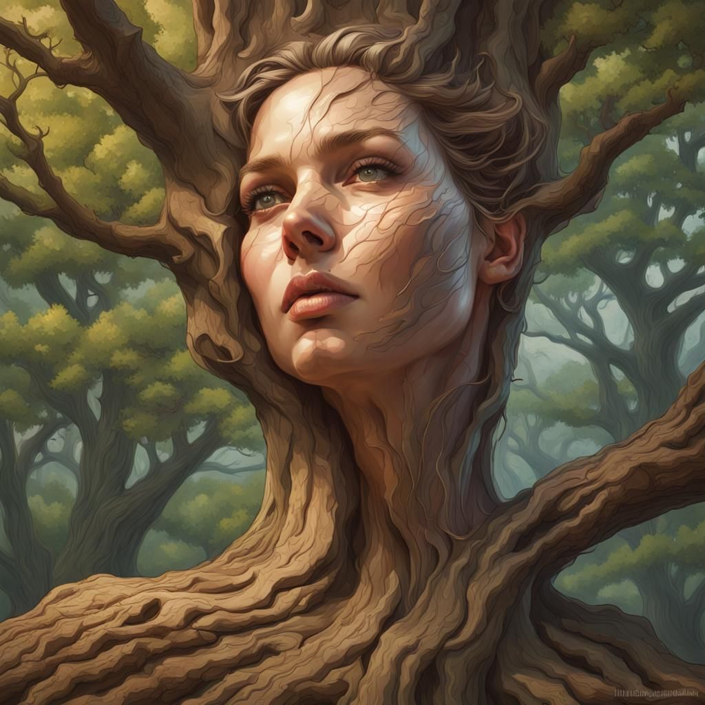 Optical Illusion: Woman's Face in Oak Tree Bark