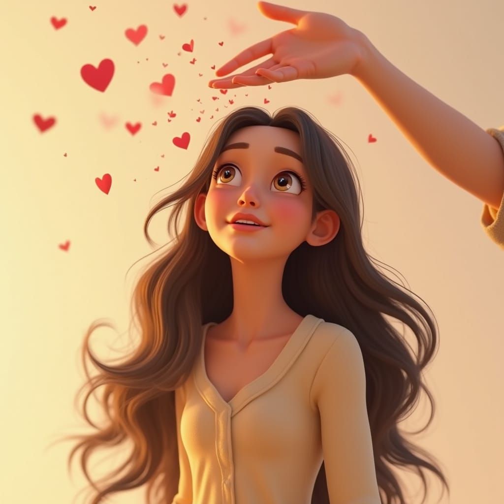 Heart Shower: A 3D Rendered Scene of Affection