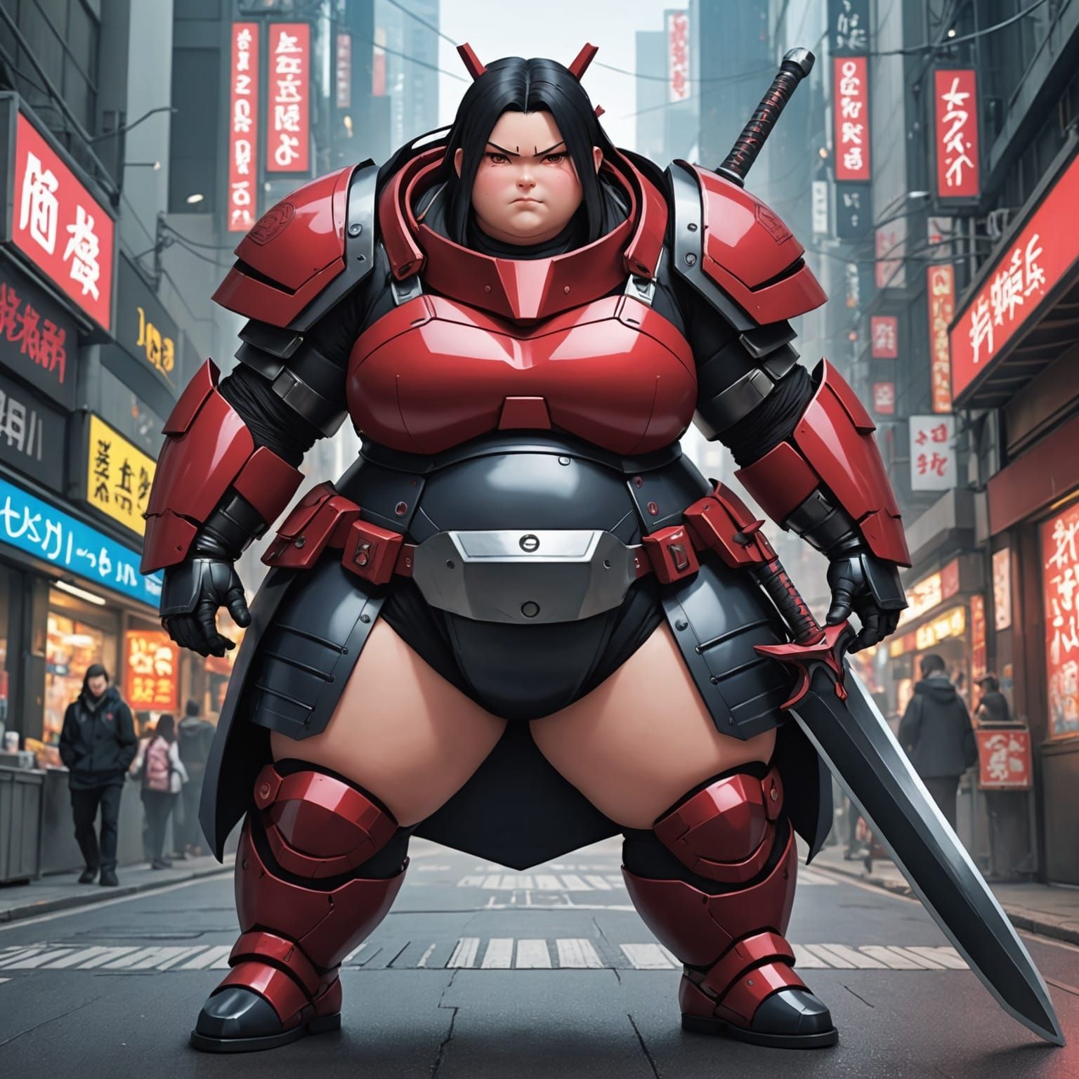 Cyberpunk Sarada Uchiha in Knight Armor