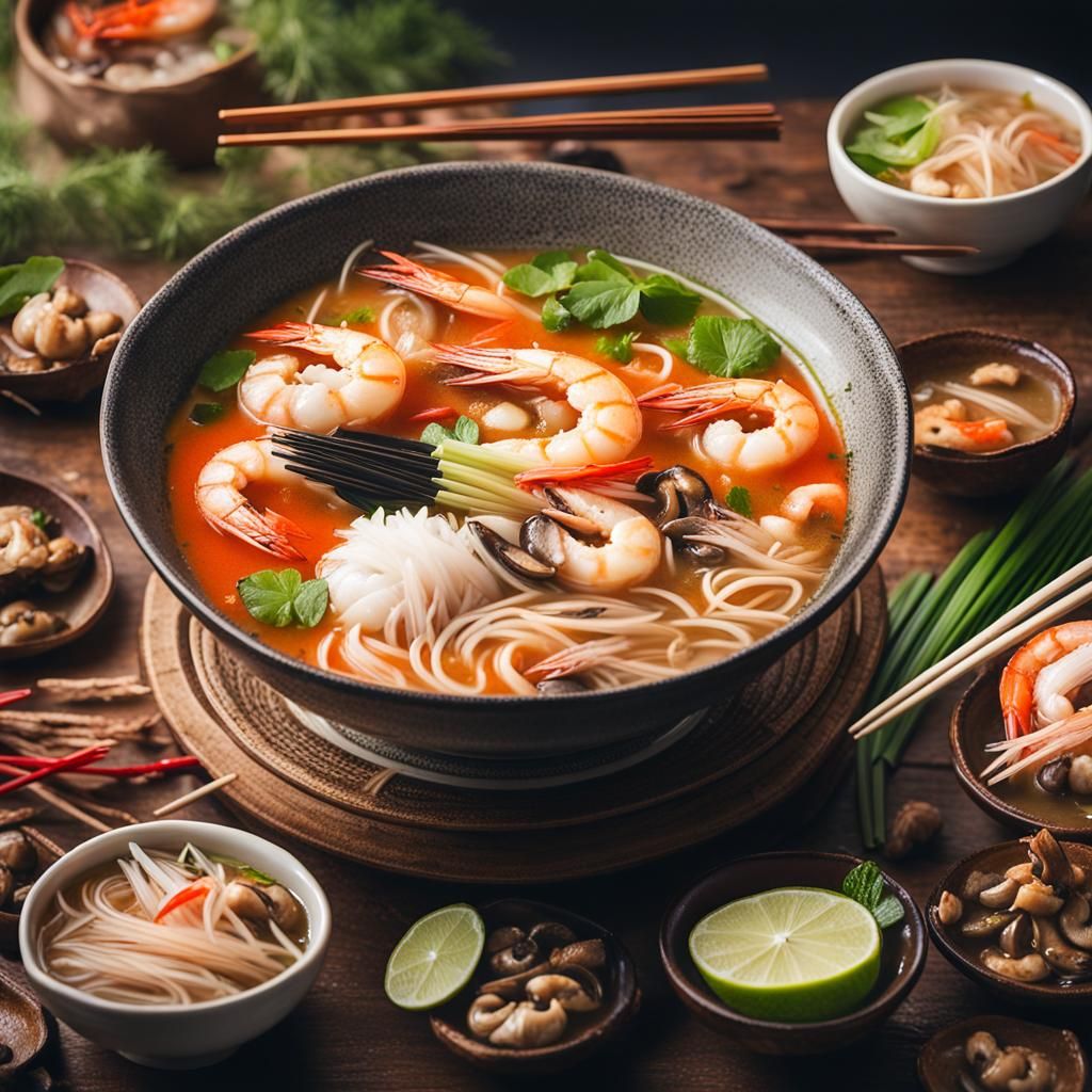 Fragrant Tom Yum Soup: A Hyperrealistic Close-Up