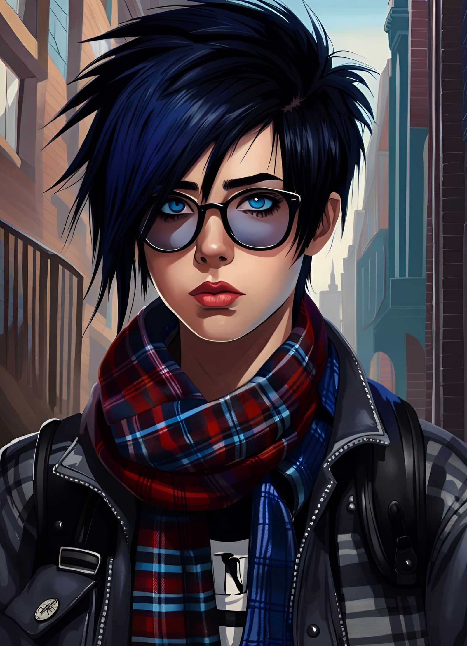 Detailed Portrait of Emo Punk Student in Grunge Style