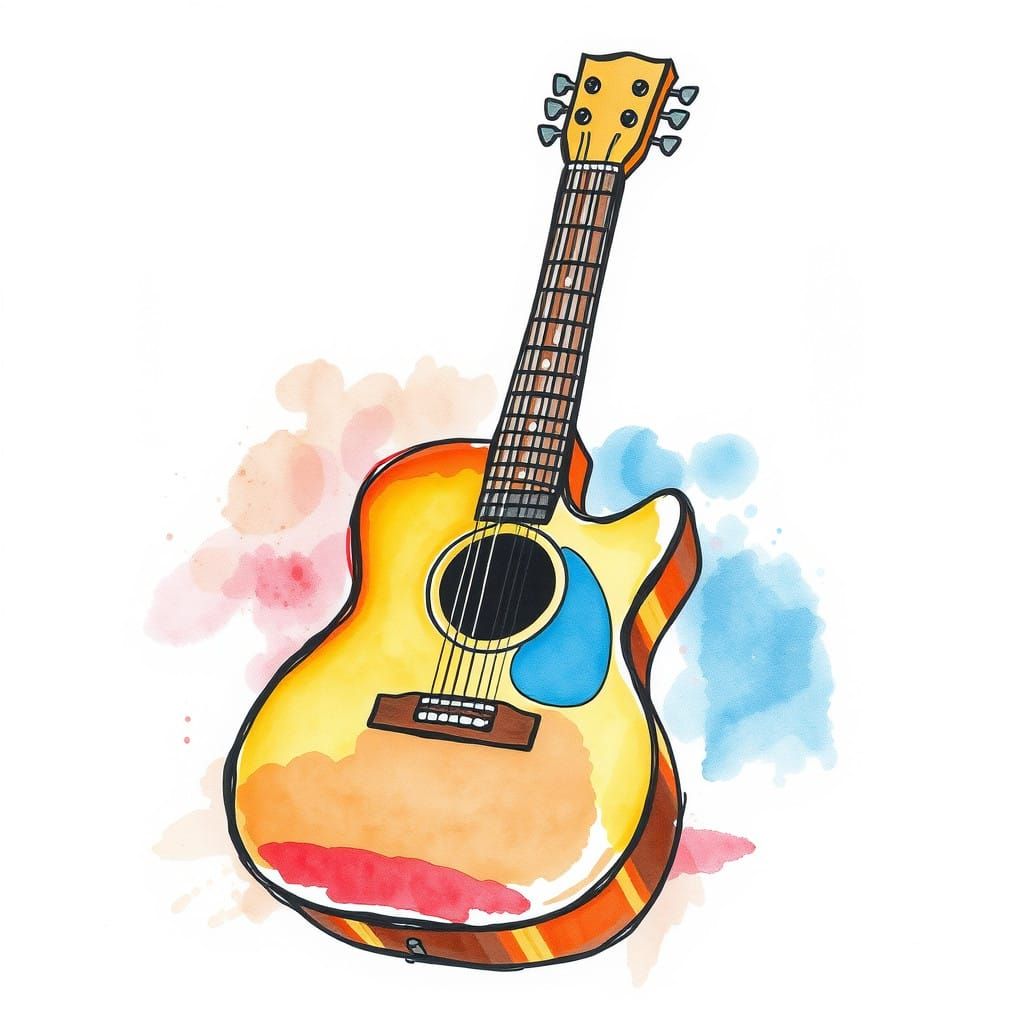 Rough Guitar Drawing in Vibrant Pastel Hues