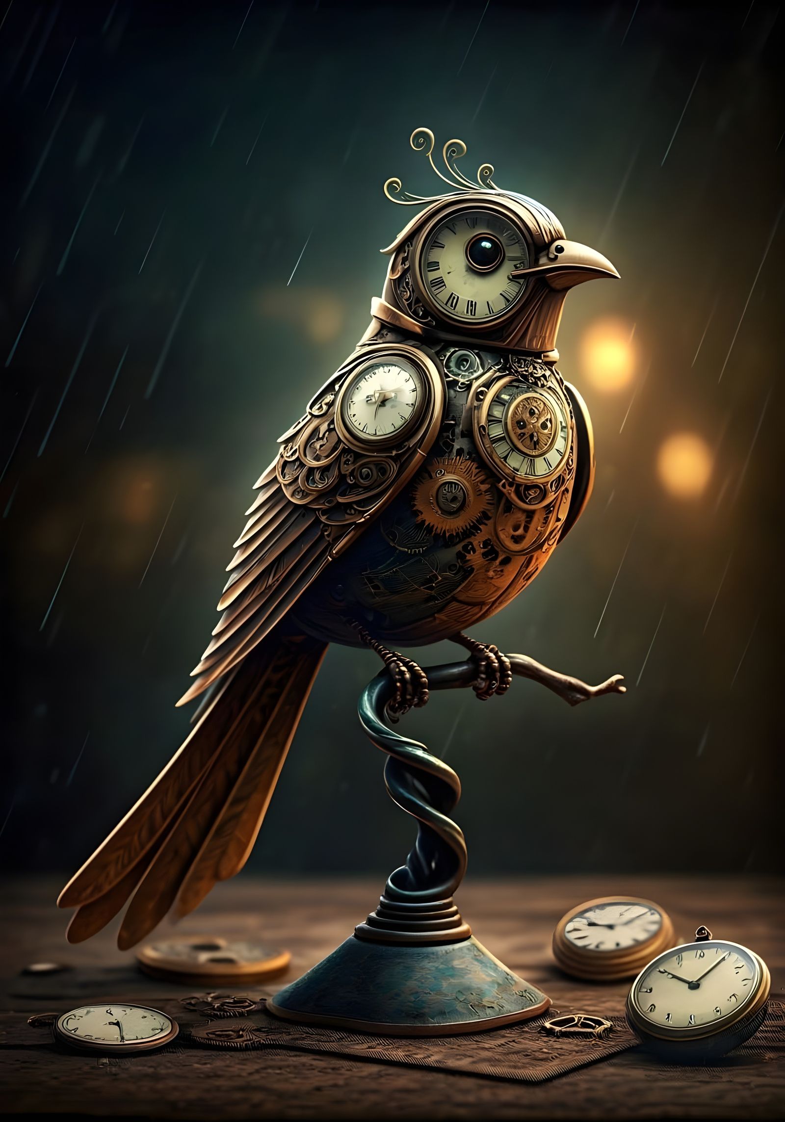 Vintage-Style Mechanical Bird Sculpture in Steampunk Style
