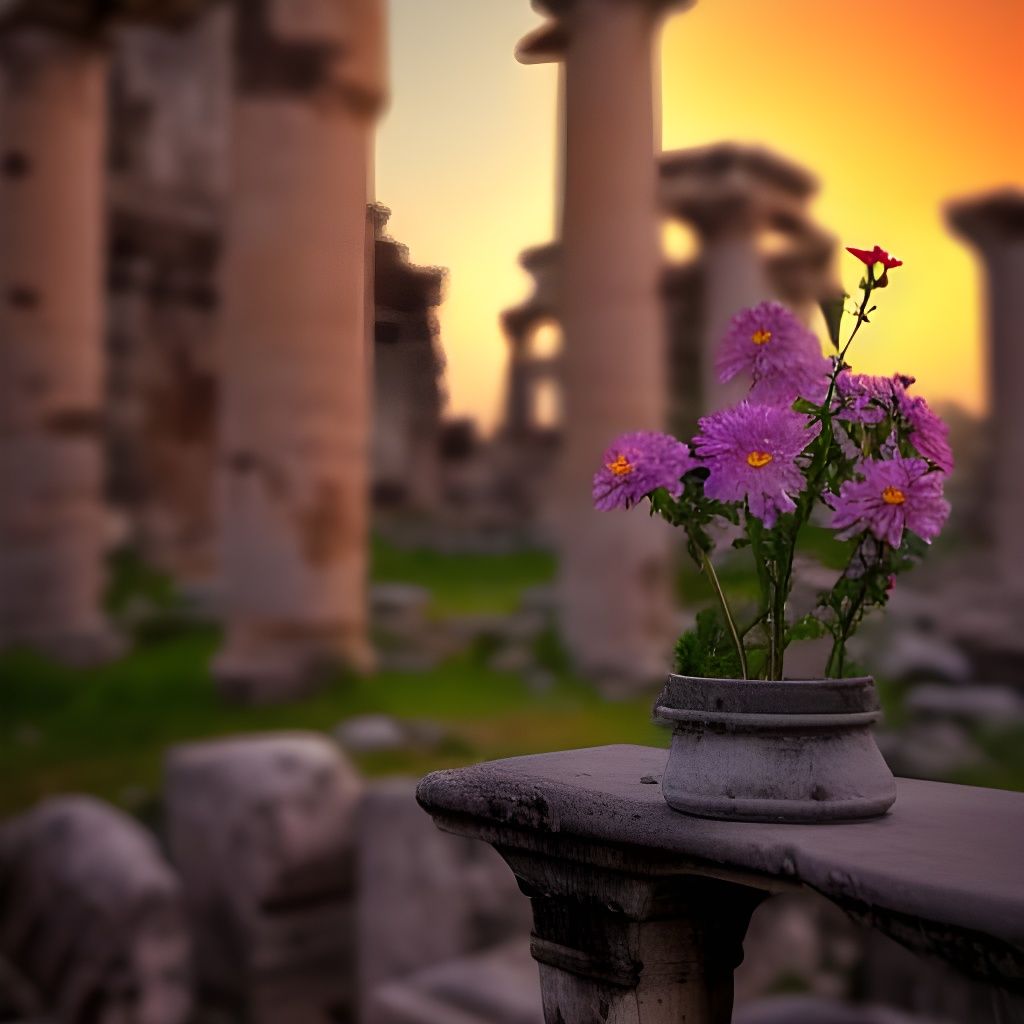 Overgrown Greek Ruins in Hyperrealistic Style