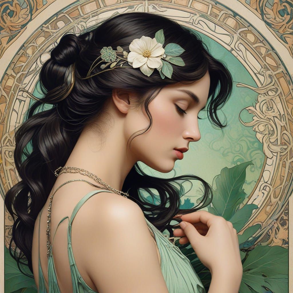 Art Nouveau Portrait of Aphrodite in Alphonse Mucha Style