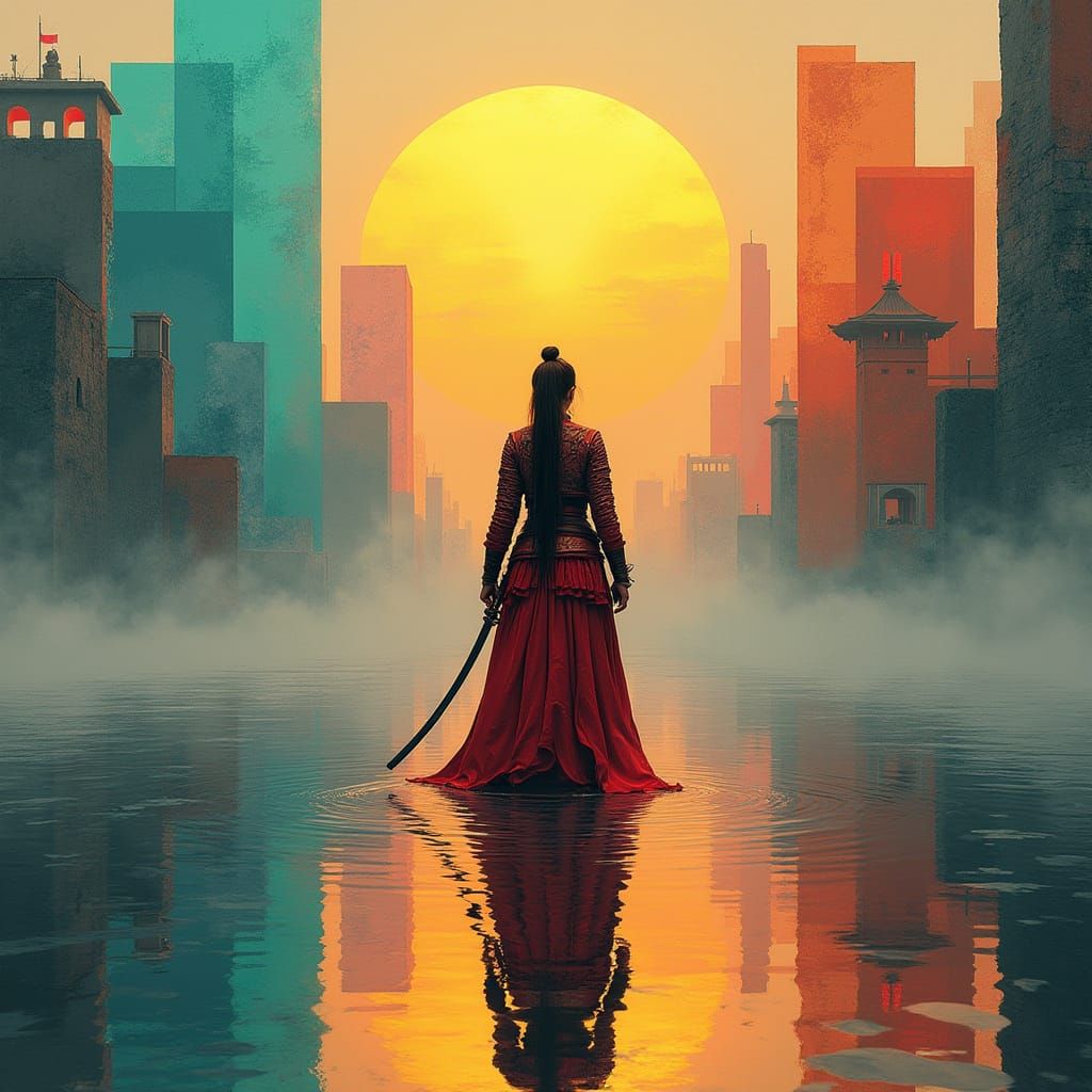 Cyberpunk Samurai in Golden Light