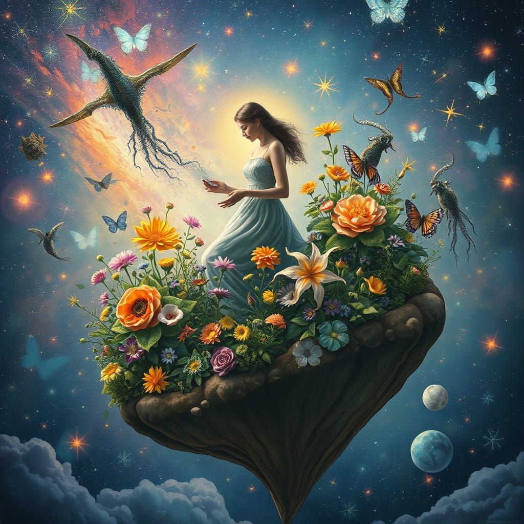 Celestial Garden Among the Stars: A Surreal Dreamscape