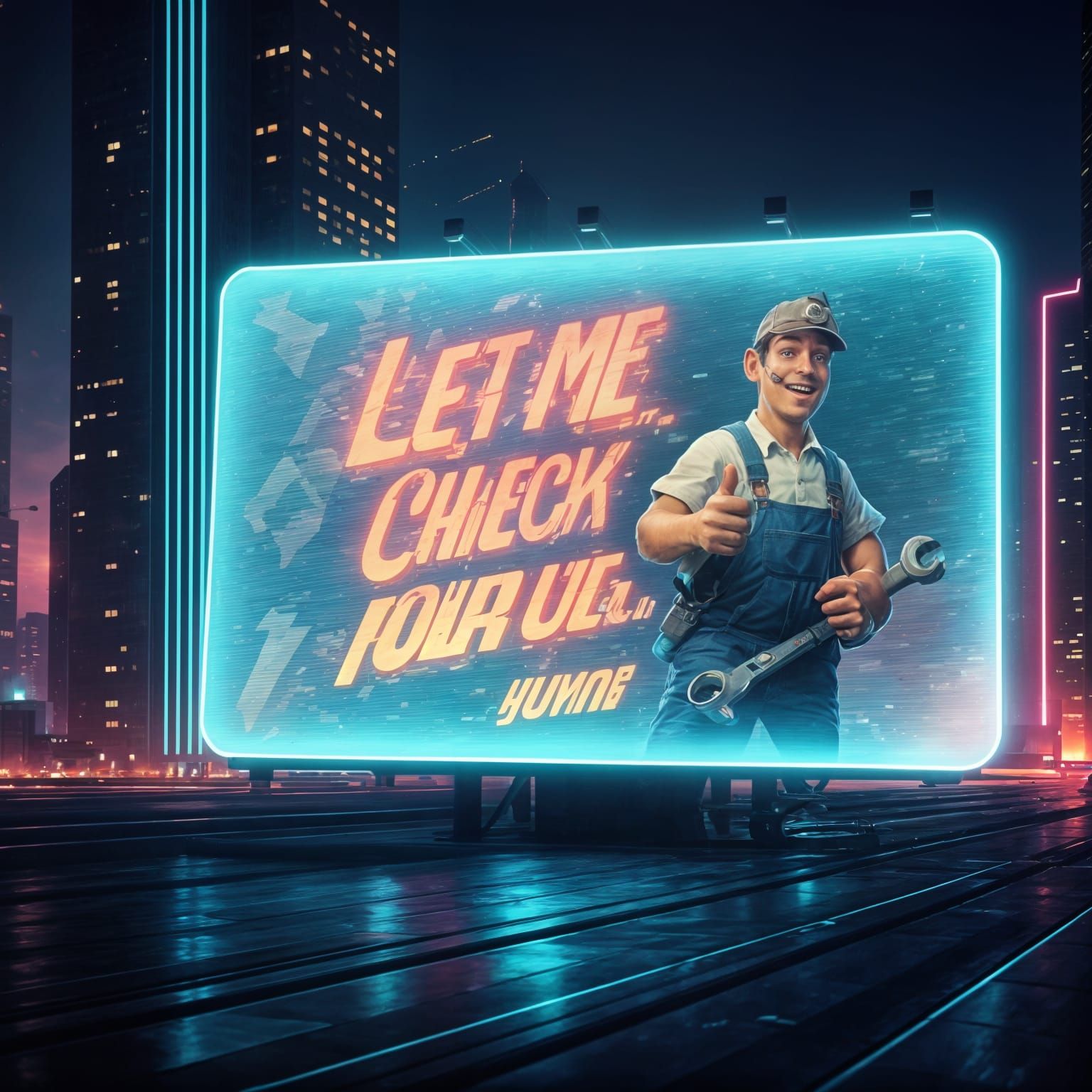 Mechanic in Futuristic Sci-Fi Billboard