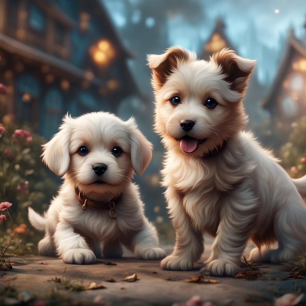 Cute Puppies in Detailed Fantasy Art