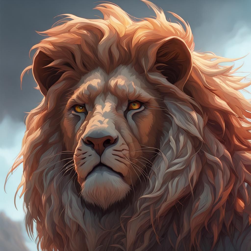 Lions Portrait in Hyperdetailed Concept Art