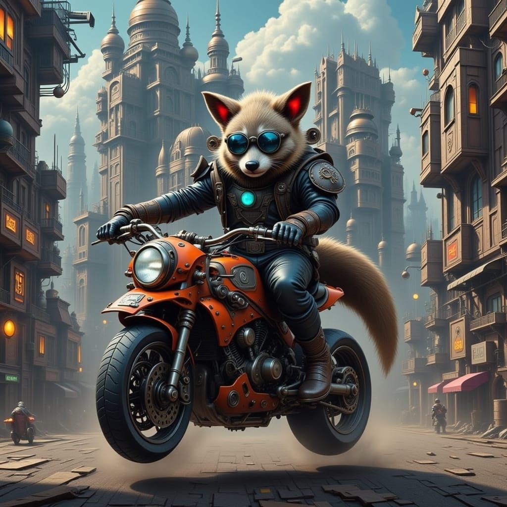 Steampunk Skunk Mercenary on Dystopian Battle Cycle