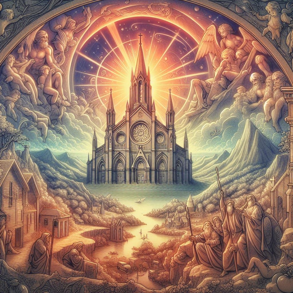 Children's Pencil Drawing Style Creation Story with Church