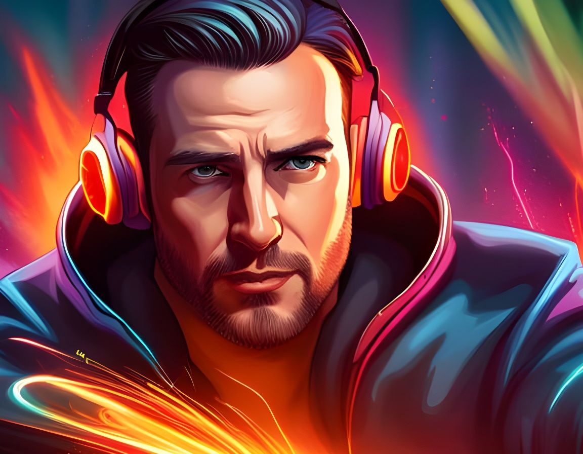 Chris Evans as DJ with Neon Lights in 8k