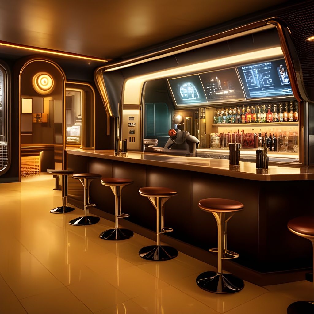 Retro-Futuristic Cafe with Robot Bartender