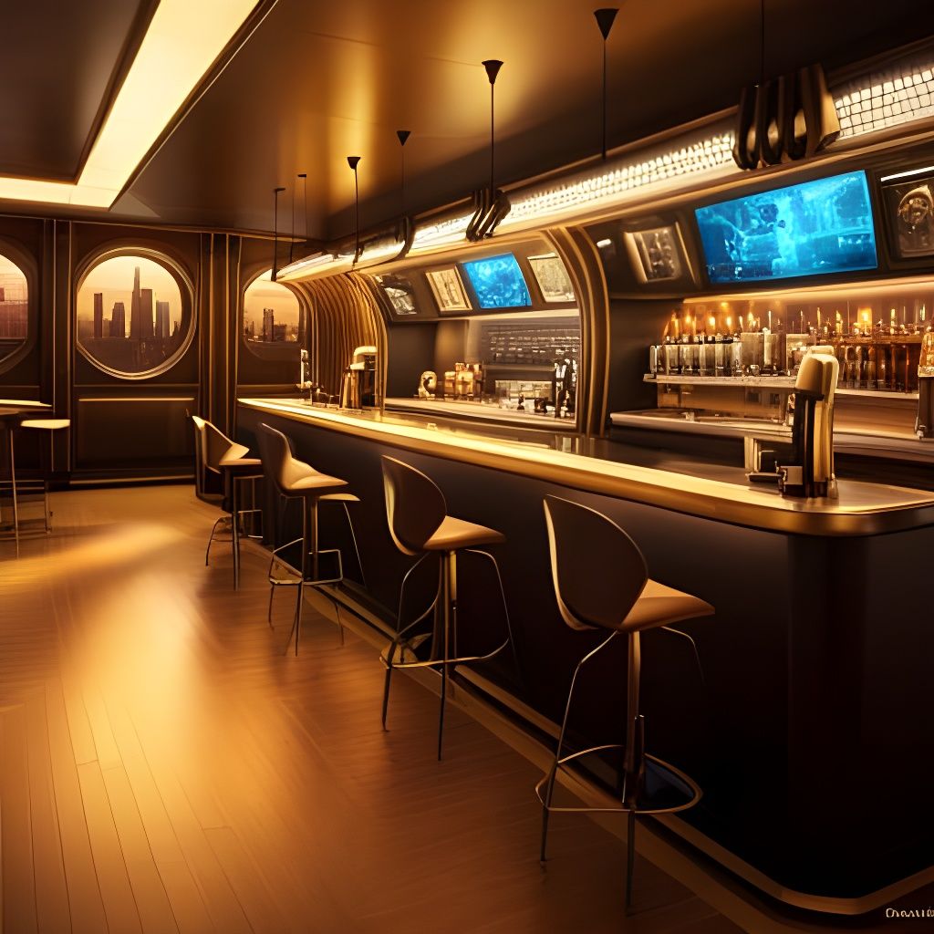 Retro-Futuristic Cafe with Robot Bartender