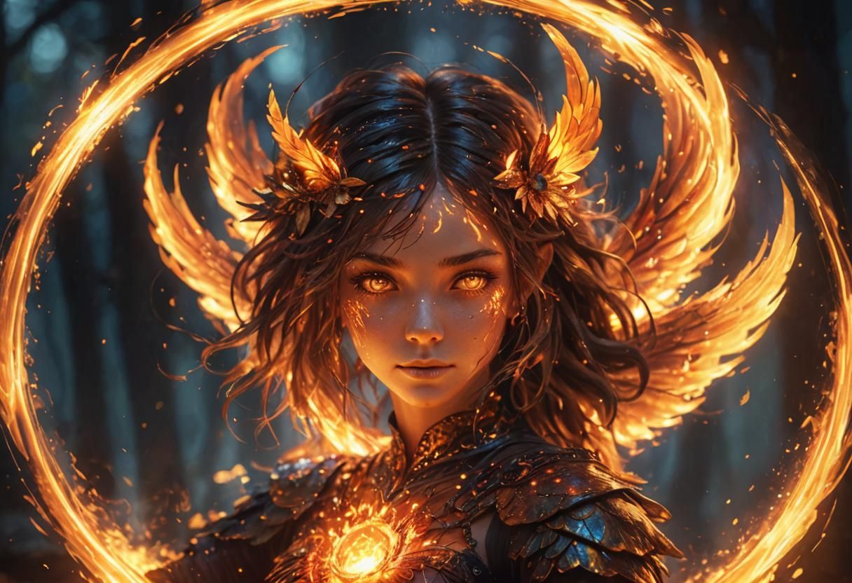 Glowing Fire Fairy in a Portal: Digital Art