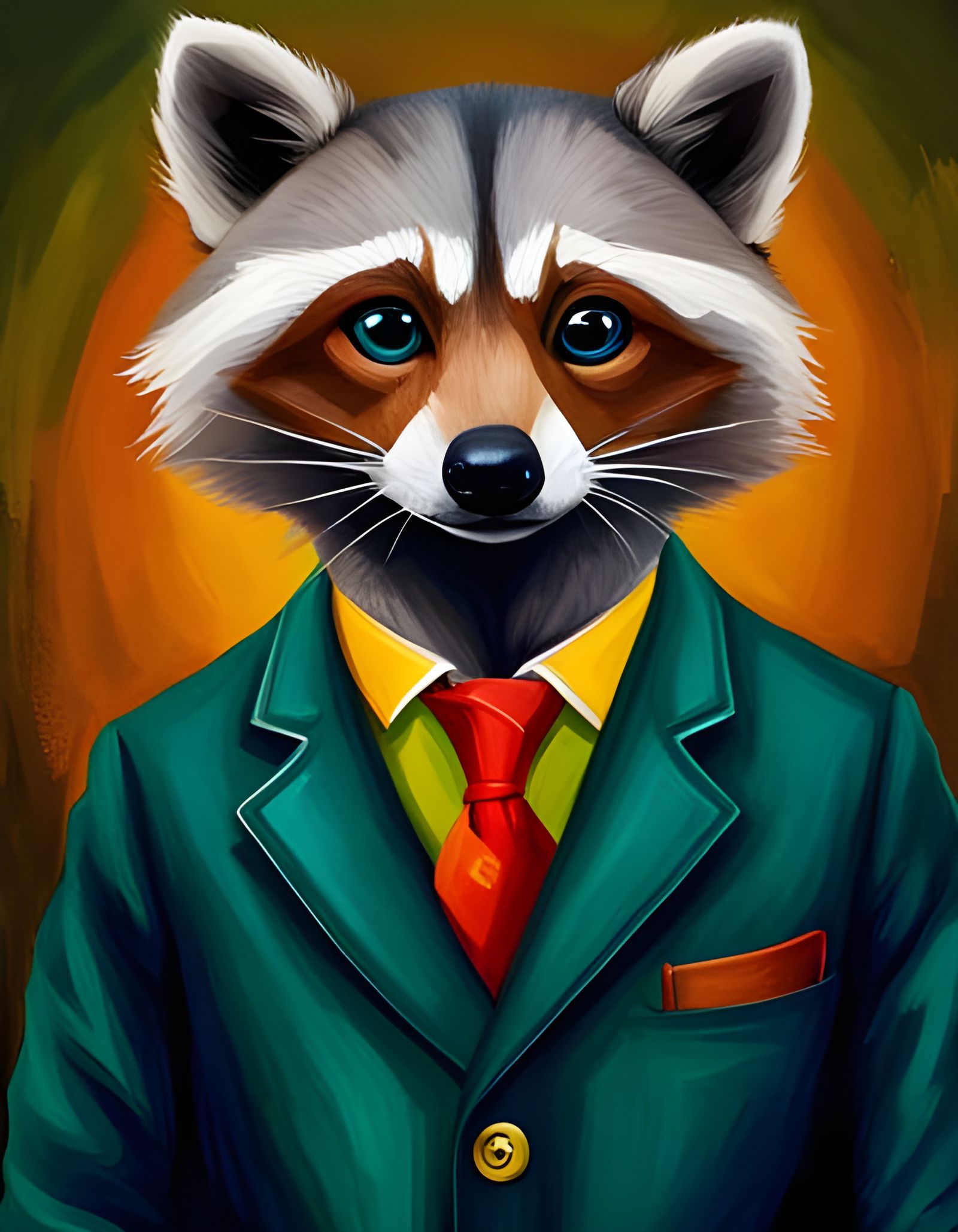 Racoon Professor Portrait with Bold Colors