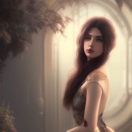 Elegant Woman in Palace: Hyperdetailed Digital Art