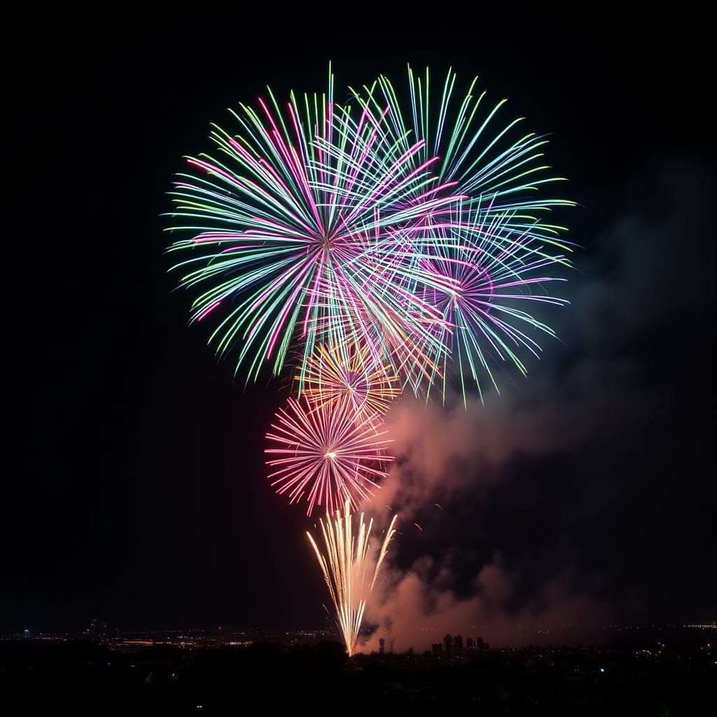 Majestic Fireworks Display in Vibrant Colors at Night