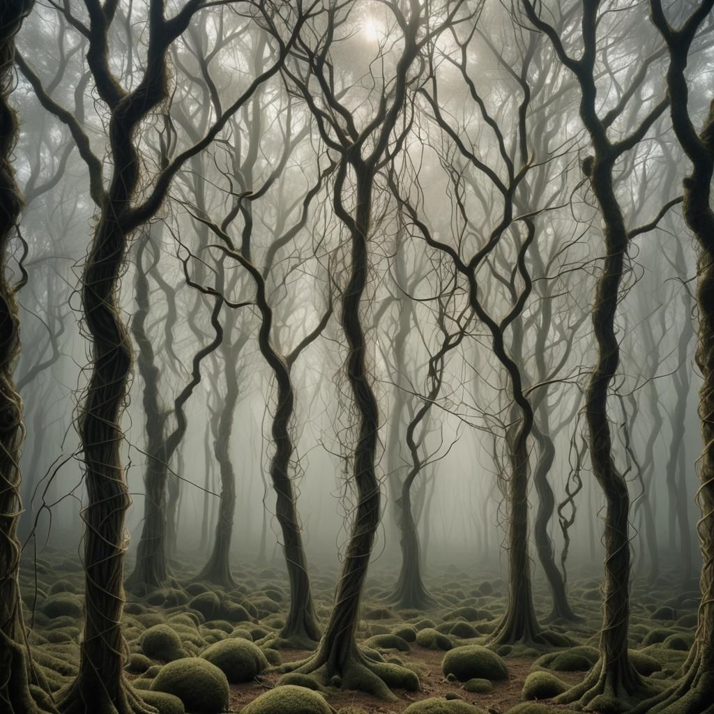 Surreal String Forest in Dreamlike Style