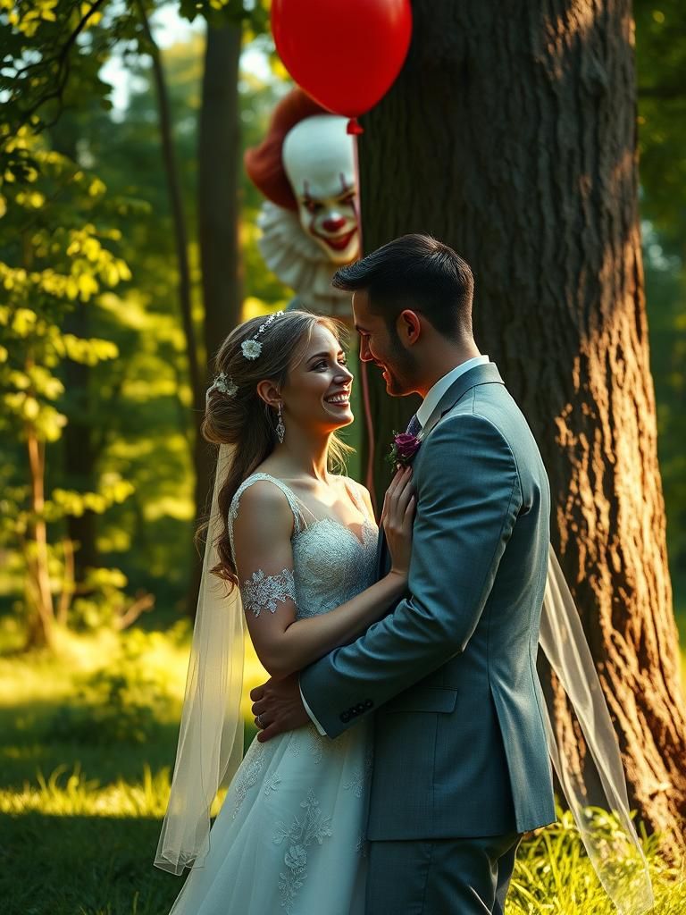 Newlyweds Photobombed by Pennywise, Whimsical Horror