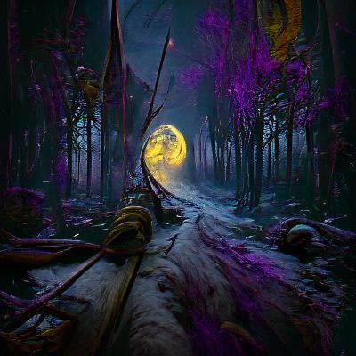 Moonlit Path Through Dark Fantasy Forest