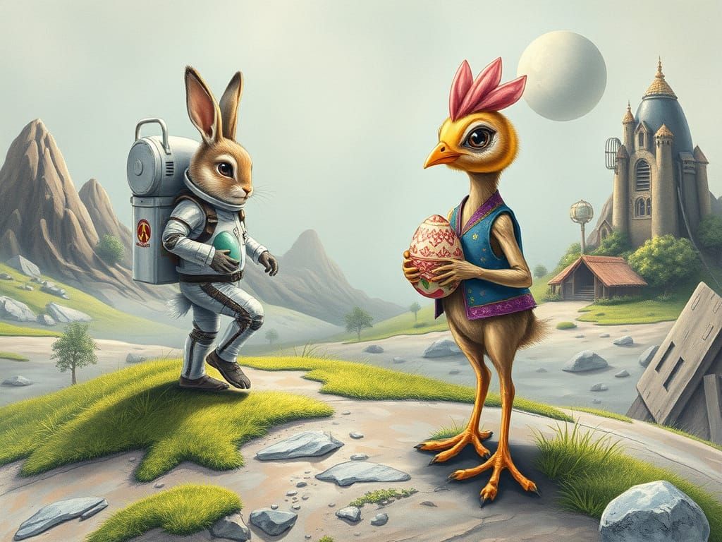 Bunny Astronaut on Fantasy Planet in Hyperrealistic Style