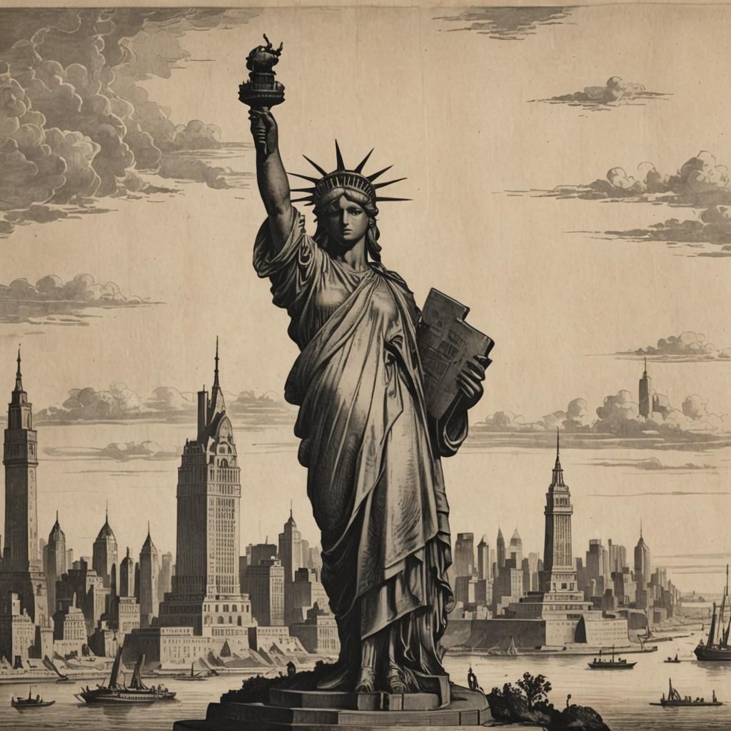 New York Silhouette as Copperplate Engraving