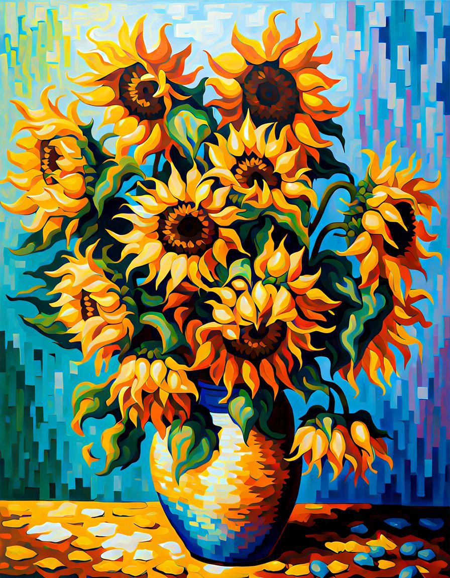 Sunflower Vase: Impasto Oil Painting in Expressionist Style