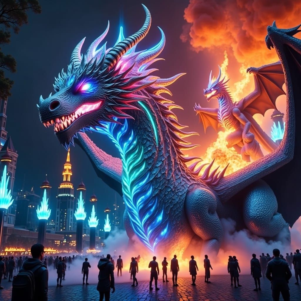 Surreal 3D Las Fallas Festival in Valencia