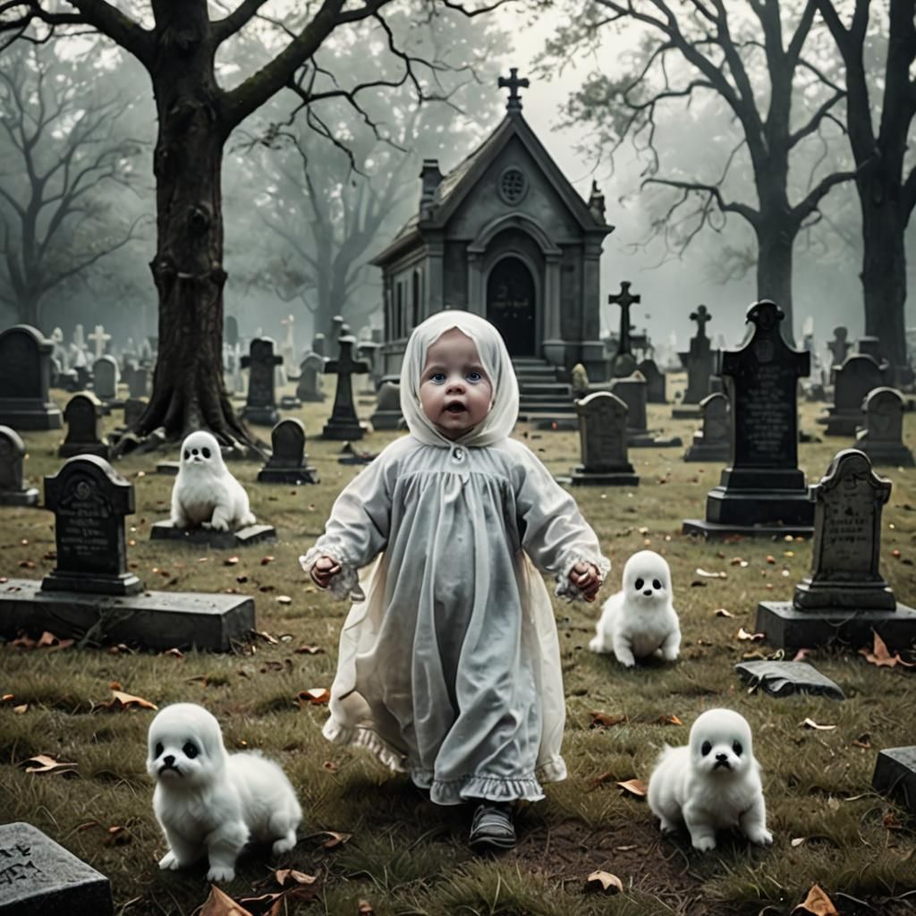 Fantasy Graveyard Scene with Cute Baby Ghost
