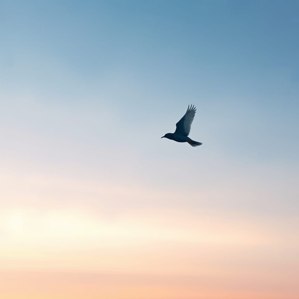Melancholic Bird Soars Through Ethereal Twilight Sky