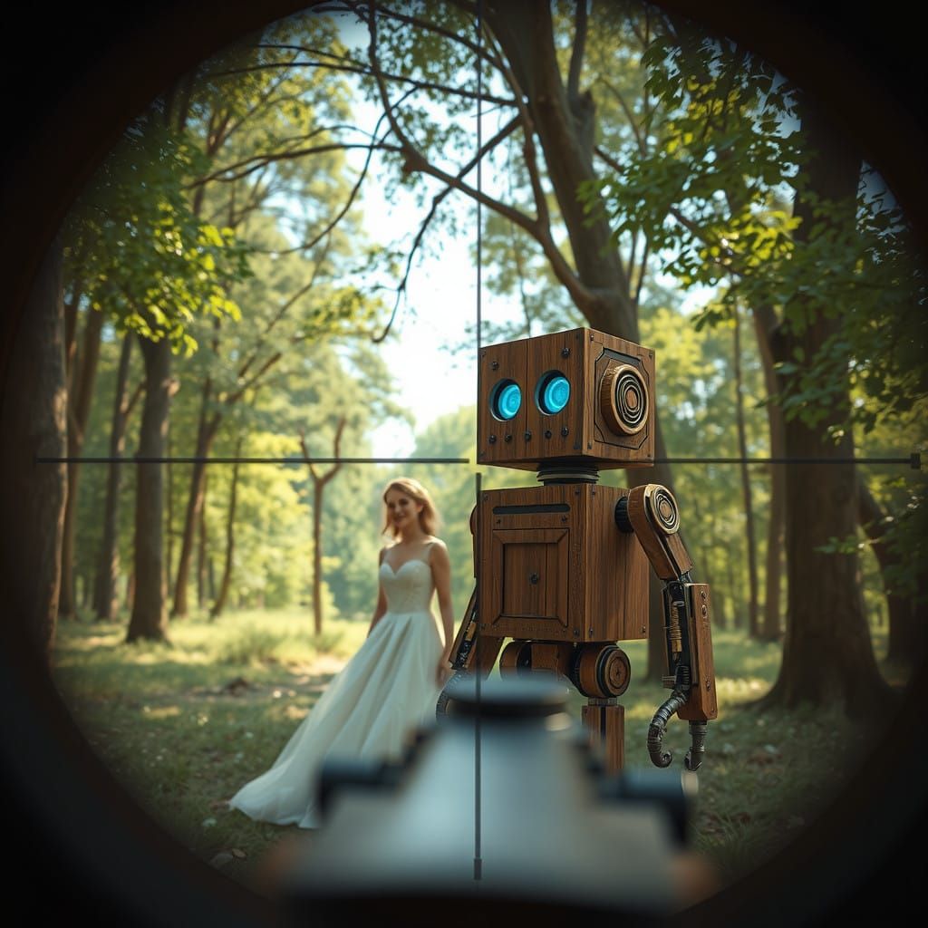 A Sniper's Gaze on a Whimsical Robot Wedding in Enchanted Fo...