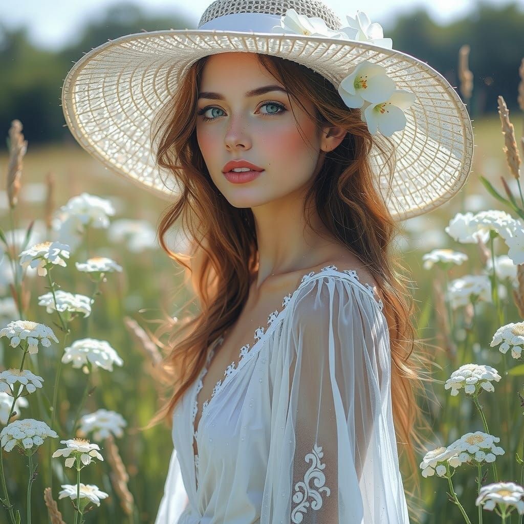 Girl in White Dress: Photorealistic Summer Portrait
