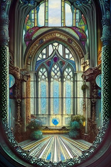 Intricate Stained Glass Window Digital Matte Painting