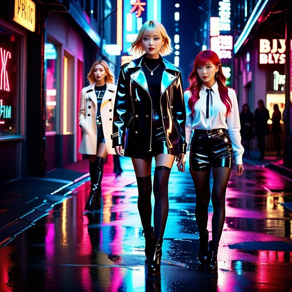 Two Women Stroll Shibuya Street at Night