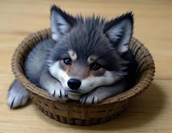 Cute Baby Wolf Cub Portrait