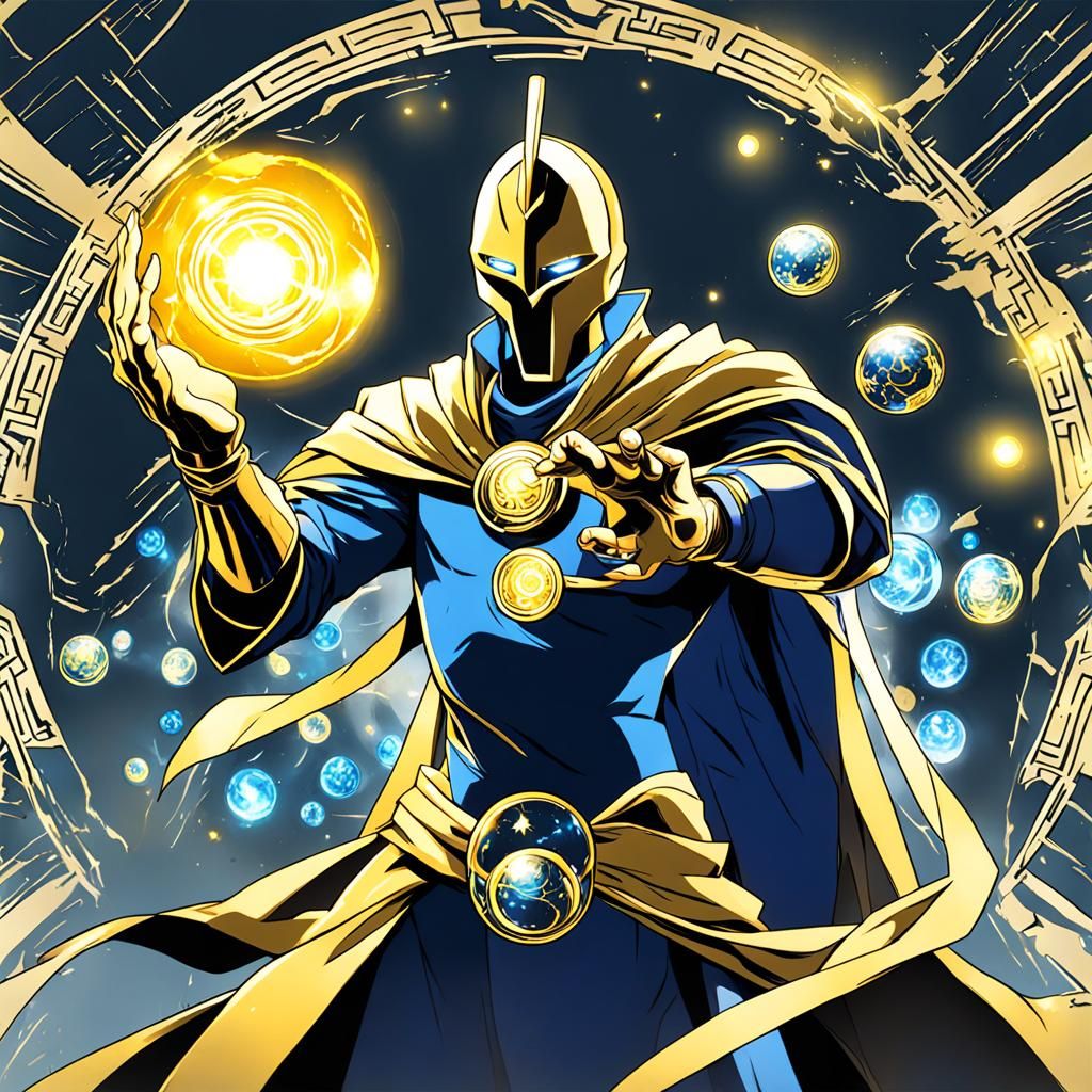 Doctor Fate with Magic Orbs in Anime Style