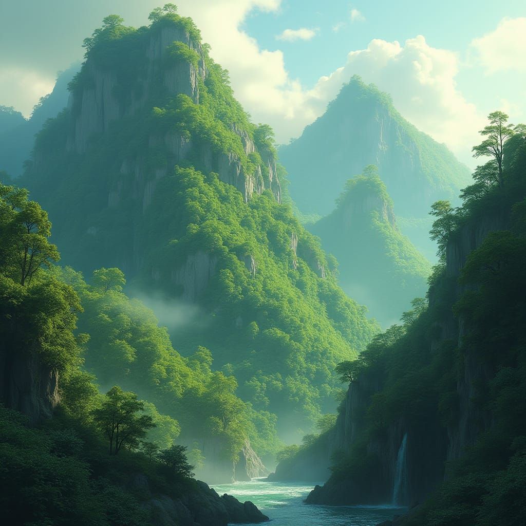 Lush Green Mountains in Digital Art Style