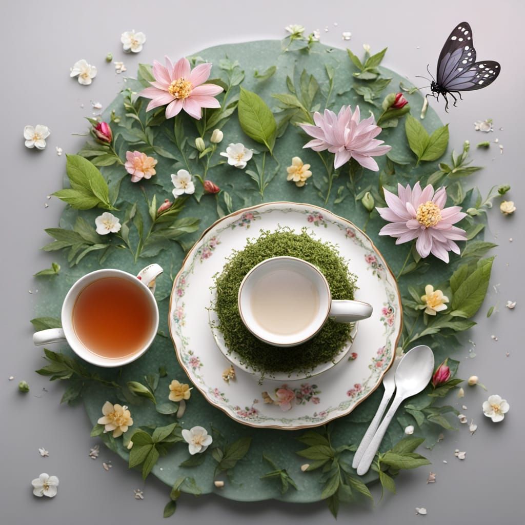Whimsical Fairy Enjoying Tea in a Delicate Setting