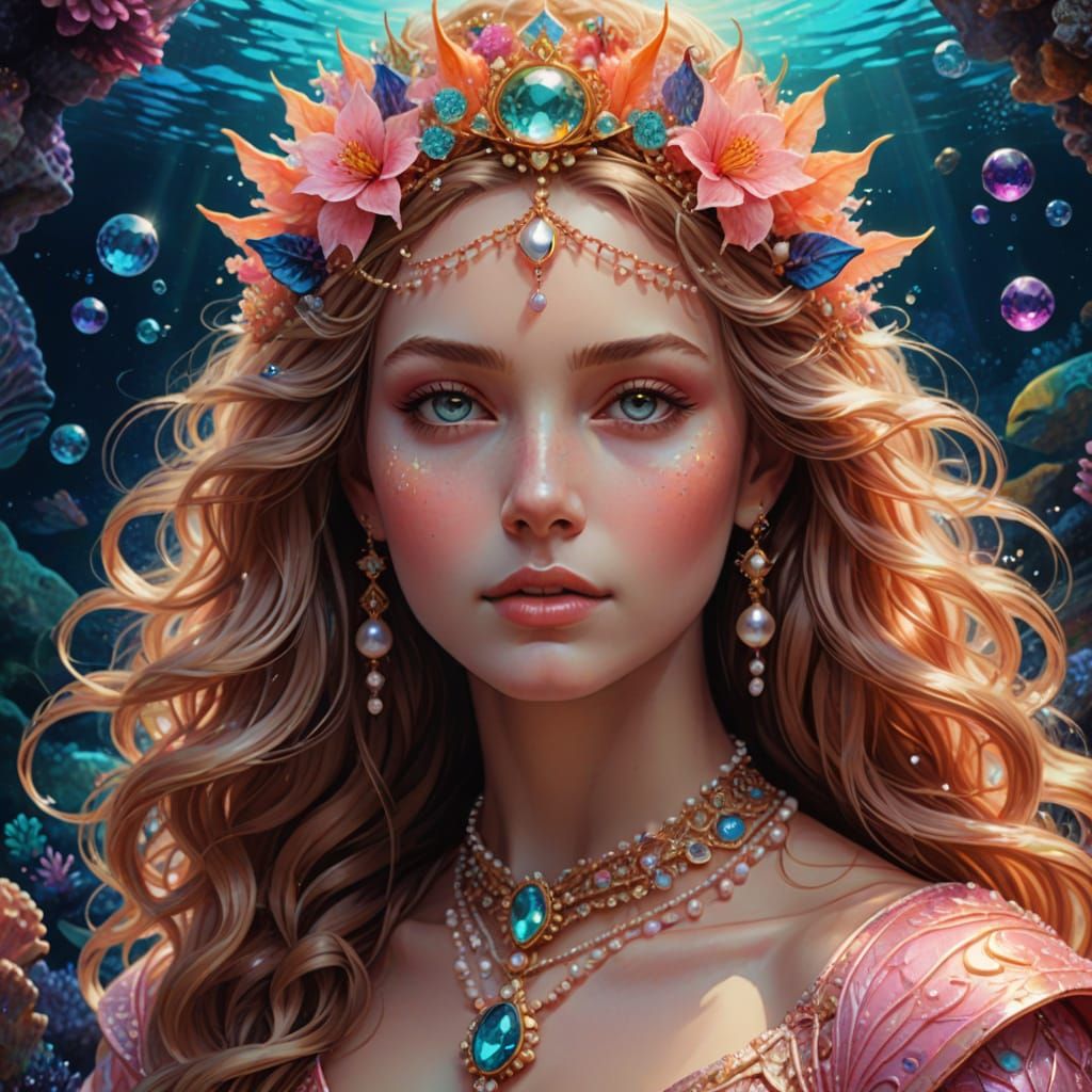Nereid Goddess Ephyra Portrait in Vivid Colors