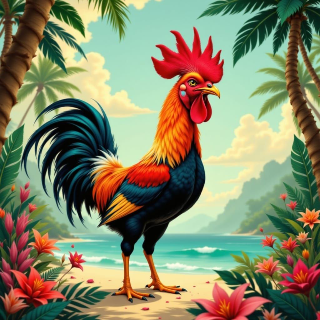 Polynesian Rooster in Animated Realism Style