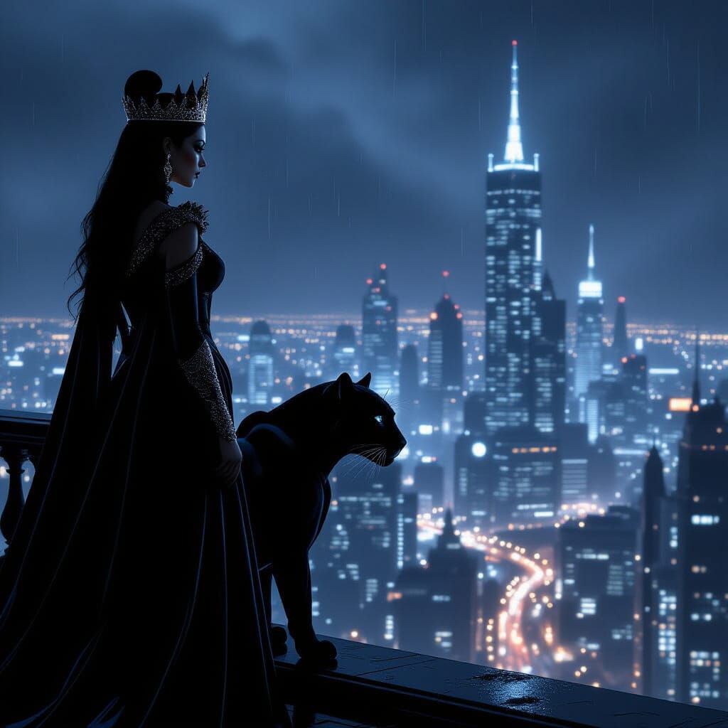 Regal Queen and Panther in Sci-Fi Metropolis