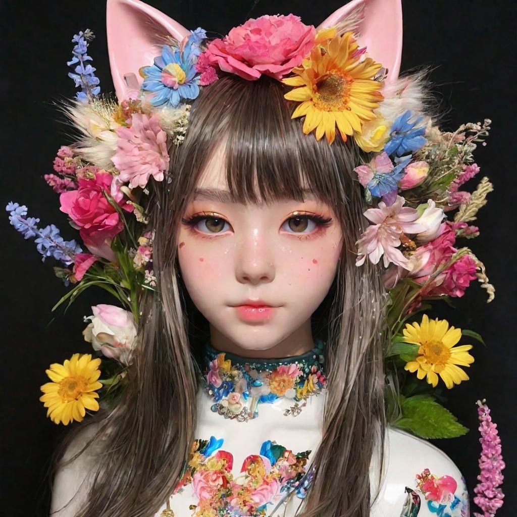 Ceramic Neko Girl Flower Vase in Anime Style