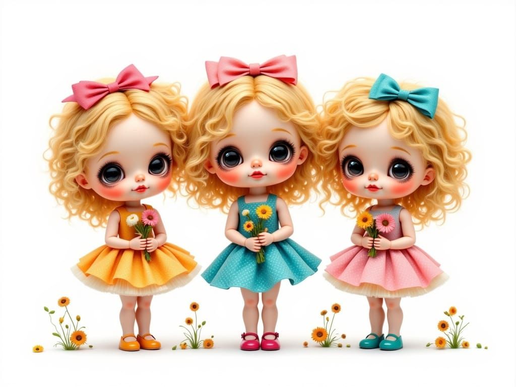 Vintage Dolls with Wildflowers in Art Deco Style