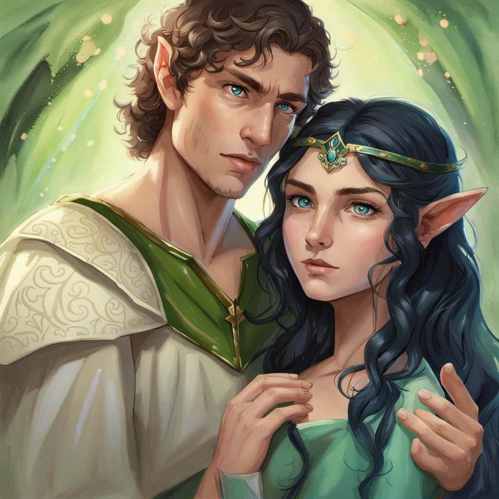 Elf and Man Holding Hands: Detailed Fantasy Portrait