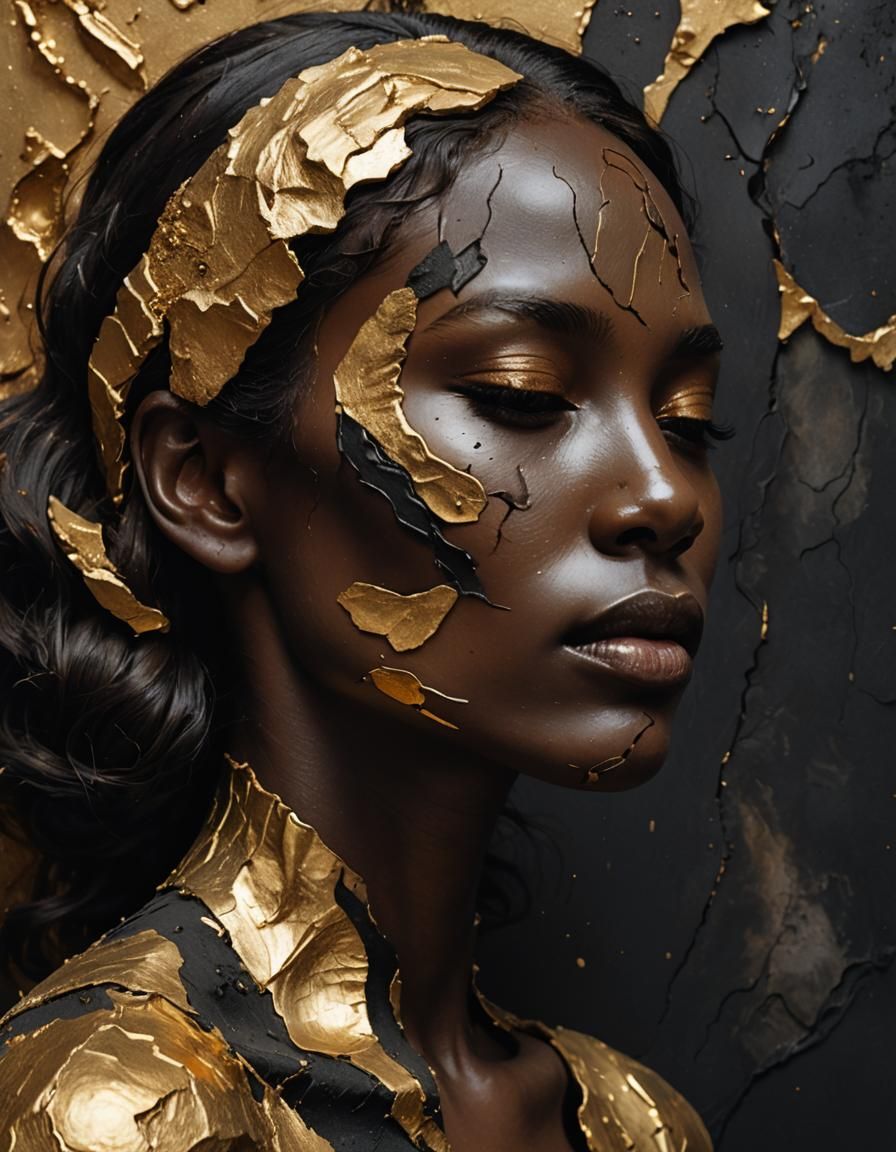 Surreal Portrait with Gold Accents in Klimt Style
