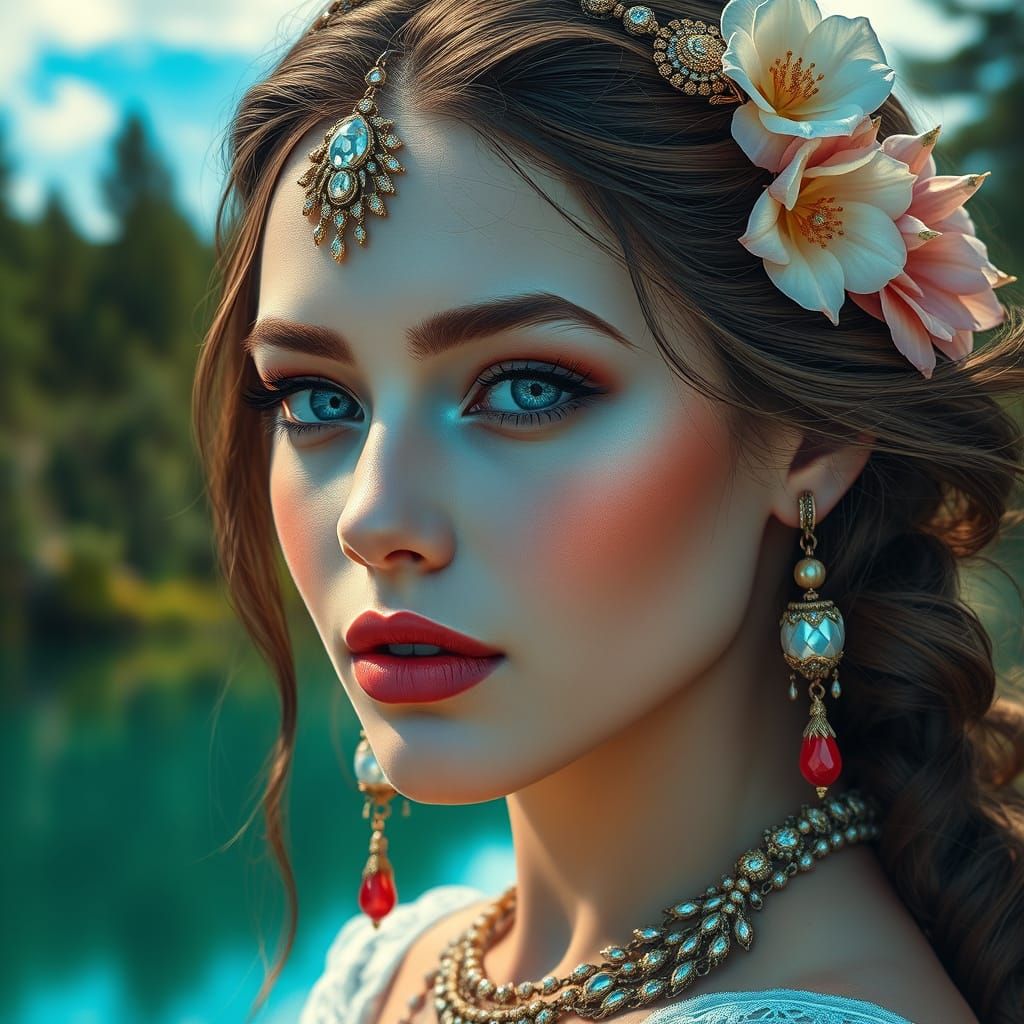 Surreal Bohemian Goddess with Jewel Tones and Intricate Deta...